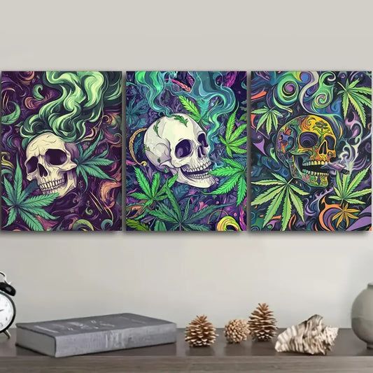 3pcs Psychedelic Skull Metal Print Ready to Hang Art