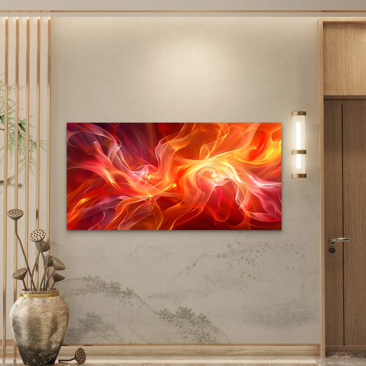 Burning Fiery Liquid Flow Wall Art Canvas Office Home Room Framed 80x45cm