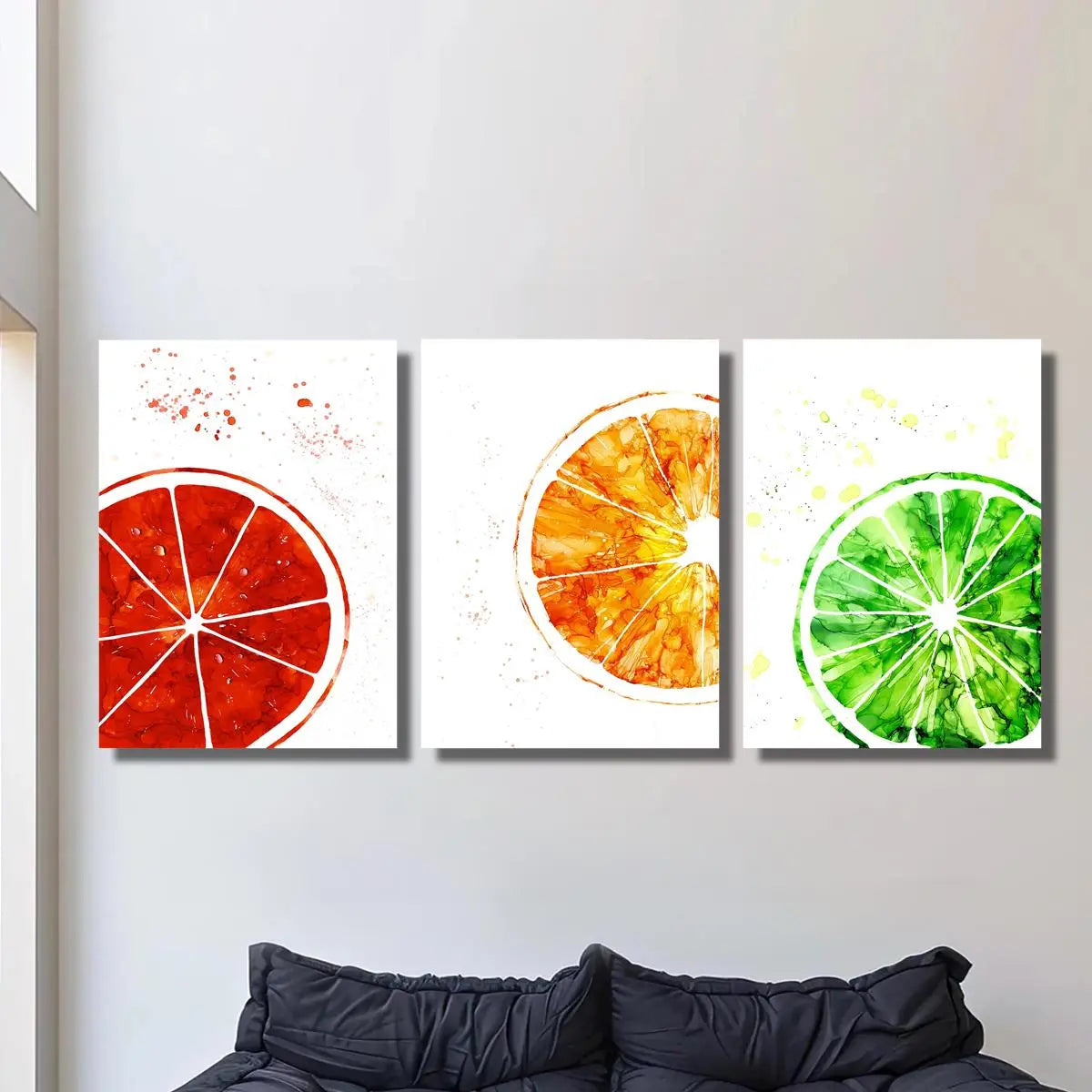 3pcs Bloody Oranges, Watercolor Orange Slices, Fresh Green Lime Metal Print Ready to Hang Art