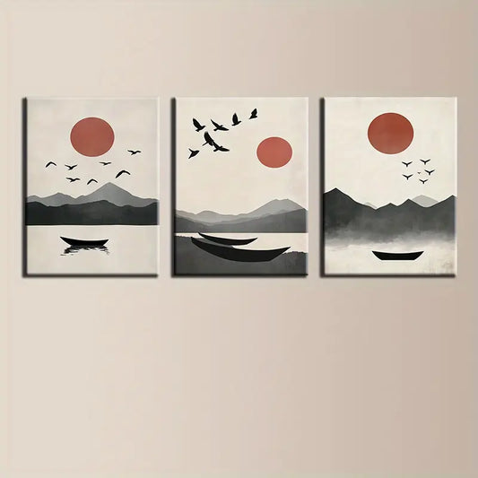 3pcs Sunset and Flying Birds Classic Design Metal Print Ready to Hang Art