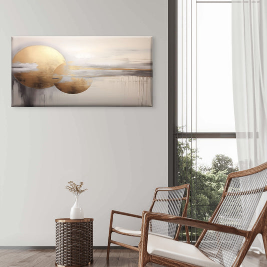 Abstract Golden Geometric Wall Art Canvas Office Home Room Framed 80x45cm