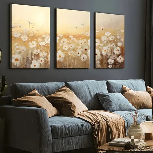 3pcs Artistic Abstract Floral Landscape Art Flowers Wall Art Set Canvas Framed 60x90cm - High Quality Print 100% Australian Made Wall Canvas Ready to Hang