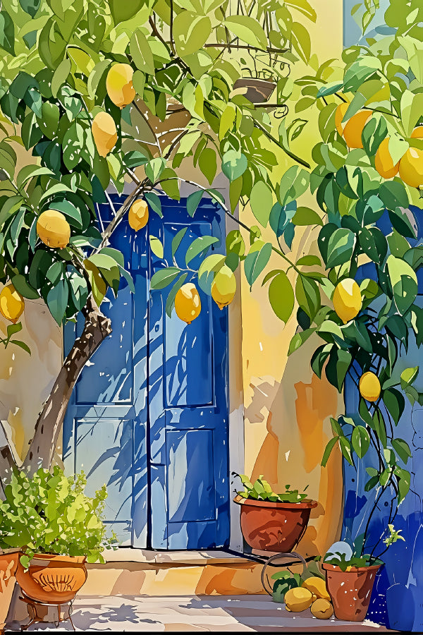 Lemons Hanging on a Tree with Door Print 100% Australian Made 40x60cm Stretched Canvas Ready to Hang