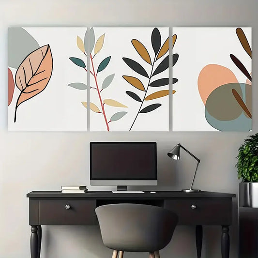 3pcs Earthy Green Brown Leaf Design Metal Print Ready to Hang Art