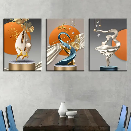 3pcs Abstract geometric modeling, Fashion Metal Print Ready to Hang Art