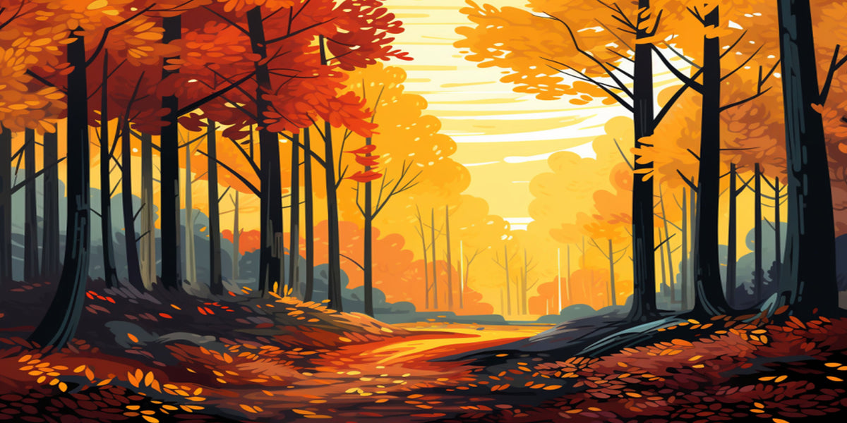 Golden Autumn Forest Sunlit Woodland Path Wall Art Canvas Office Home Framed 120x60cm