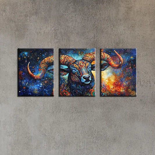 3pcs Vibrant Abstract Cow Multicolor Design Metal Print Ready to Hang Art