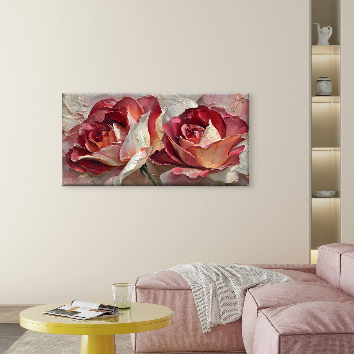 Impasto Textured Red Roses Wall Art Canvas Office Home Room Framed 120x60cm