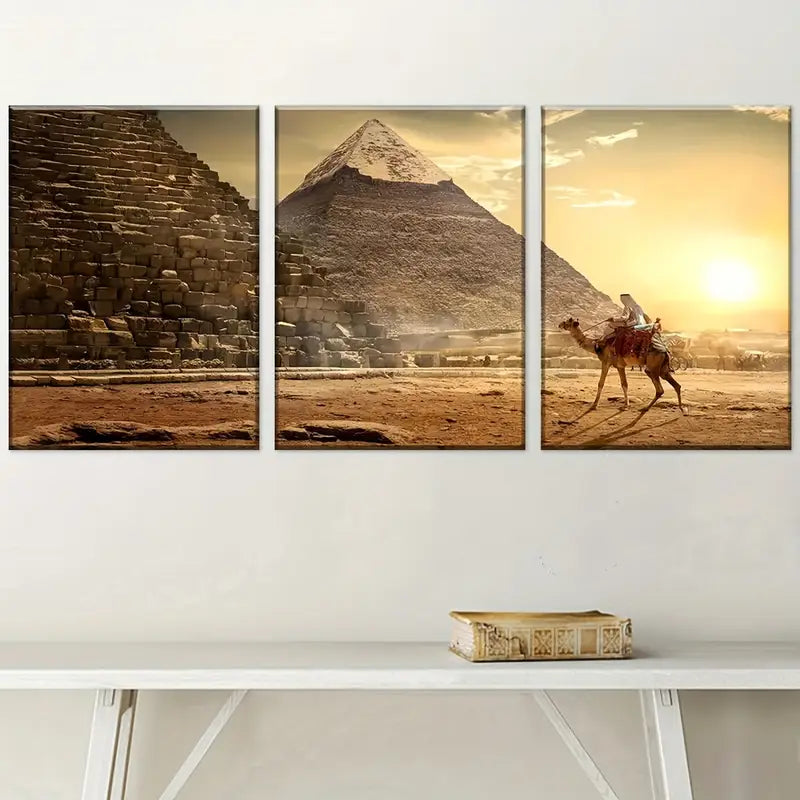 3pcs Retro style Egyptian pyramids classic landmark scenery Wall Art Set Canvas Framed 40x60cm - High Quality Print 100% Australian Made Wall Canvas Ready to Hang