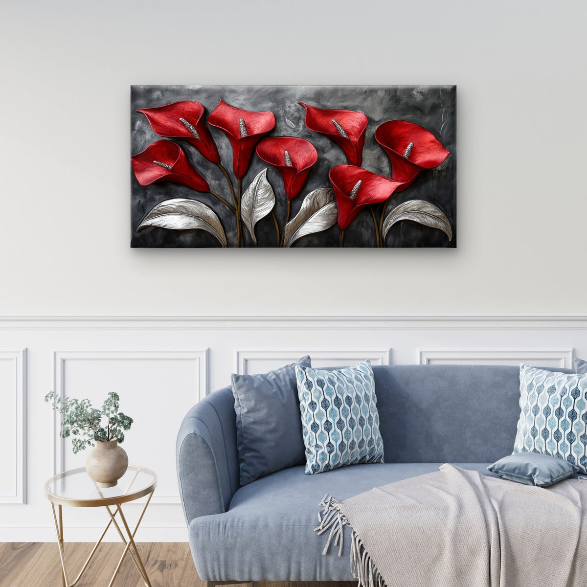 Abstract Textured Red Calla Lily Wall Art Canvas Office Home Framed 80x45cm