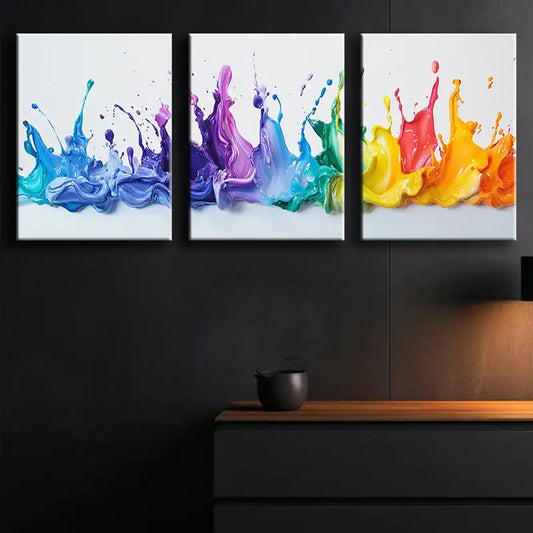3pcs Colorful splashes of liquid paint Metal Print Ready to Hang Art