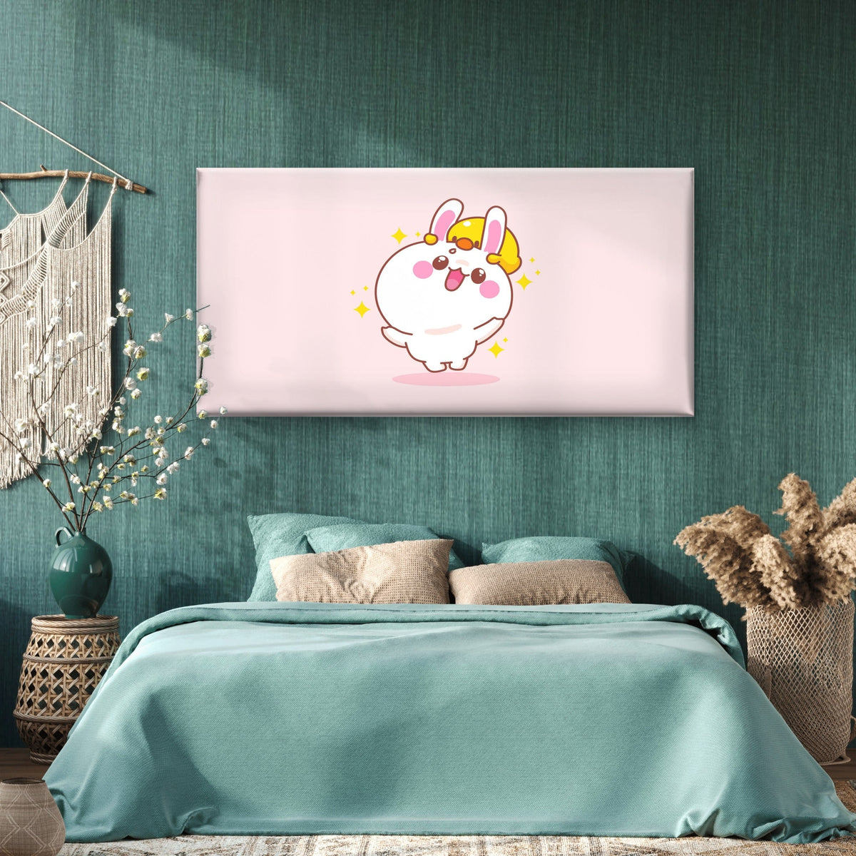 Playful Radiant Cute Bunny Wall Art Canvas Office Home Room Framed 80x45cm