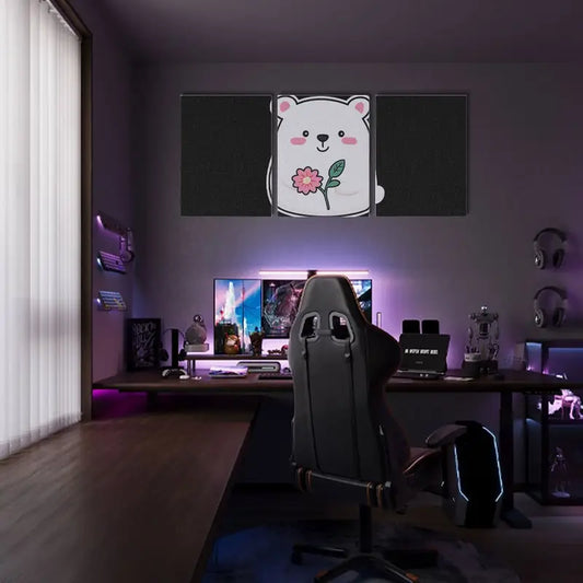 3pcs Cute White Bear Holding Pink Flower Classic Design Metal Print Ready to Hang Art