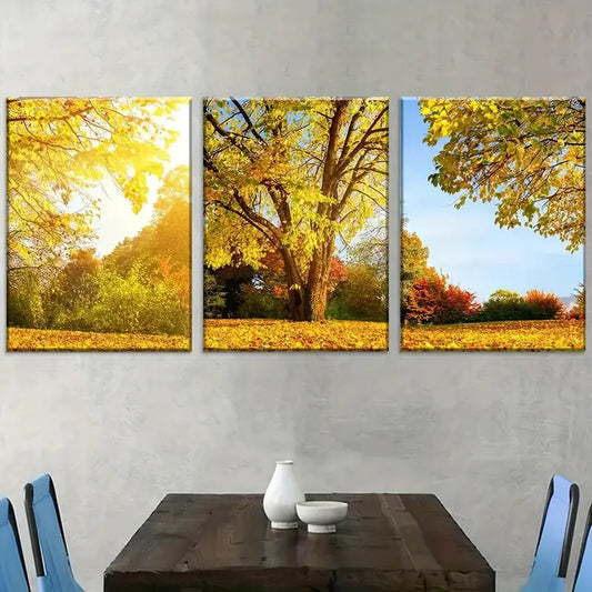 3pcs Modern Late Autumn Landscape Forest Leaves Wall Art Set Canvas Framed 40x60cm - High Quality Print 100% Australian Made Wall Canvas Ready to Hang