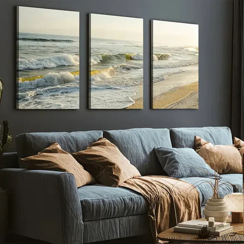 3pcs Modern Seaside Beach Art Scenery Cool Wall Art Set Canvas Framed 60x90cm - High Quality Print 100% Australian Made Wall Canvas Ready to Hang