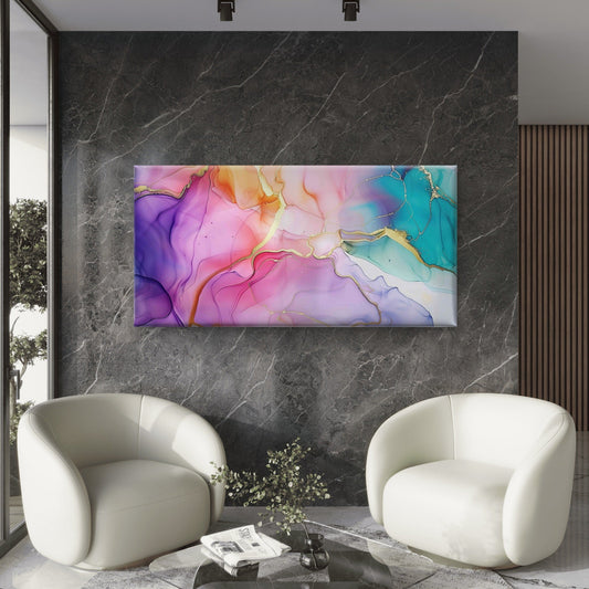 Marble Ink Texture Abstract Wall Art Canvas Office Home Room Framed 80x45cm