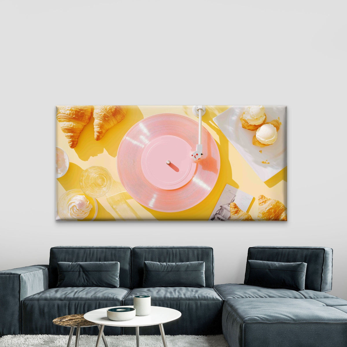 A Pink Record Player Wall Art Canvas Office Home Room Framed 80x45cm