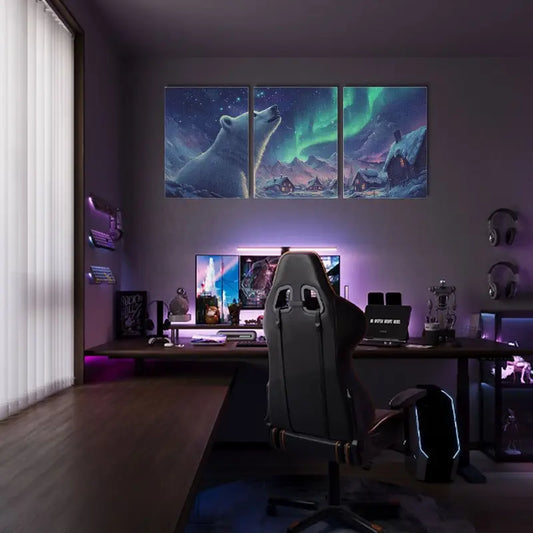 3pcs Northern Lights & Snowy Landscape Design Metal Print Ready to Hang Art