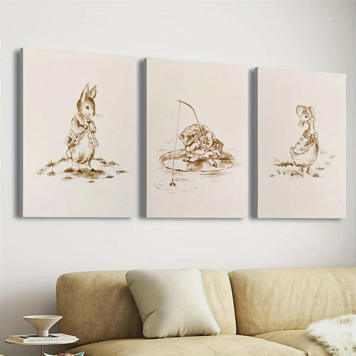 3pcs Rabbit, Duck, Frog Art Painting, Animal Metal Print Ready to Hang Art