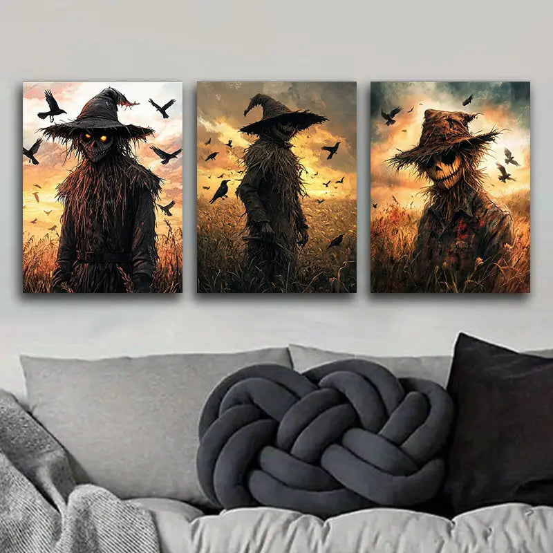 3pcs Rustic Farmhouse Scarecrow Metal Print Ready to Hang Art