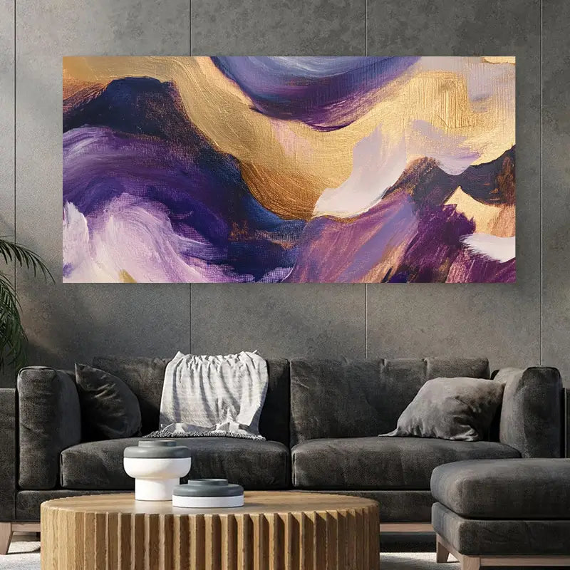 Abstract Purple & Golden Wall Art wall canvas office home room framed 120x60cm