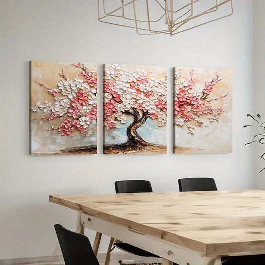 3pcs Vibrant Pink and White Flowers, Nature SceneWall Art Set Canvas Framed 40x60cm - High Quality Print 100% Australian Made Wall Canvas Ready to Hang