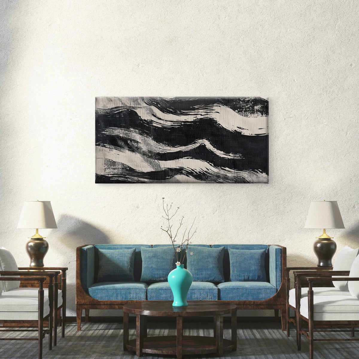 Japanese Sumi e Style Abstract Wall Art Canvas Office Home Room Framed 120x60cm