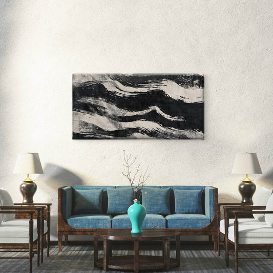 Japanese Sumi e Style Abstract Wall Art Canvas Office Home Room Framed 80x45cm