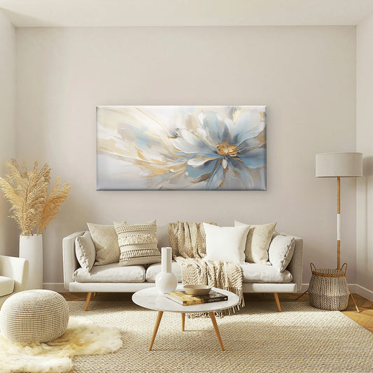 Abstract Blue Gold Floral Blossom Wall Art Canvas Office Home Framed 80x45cm