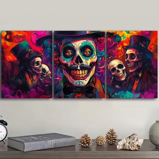 3pcs Skeleton magician Metal Print Ready to Hang Art