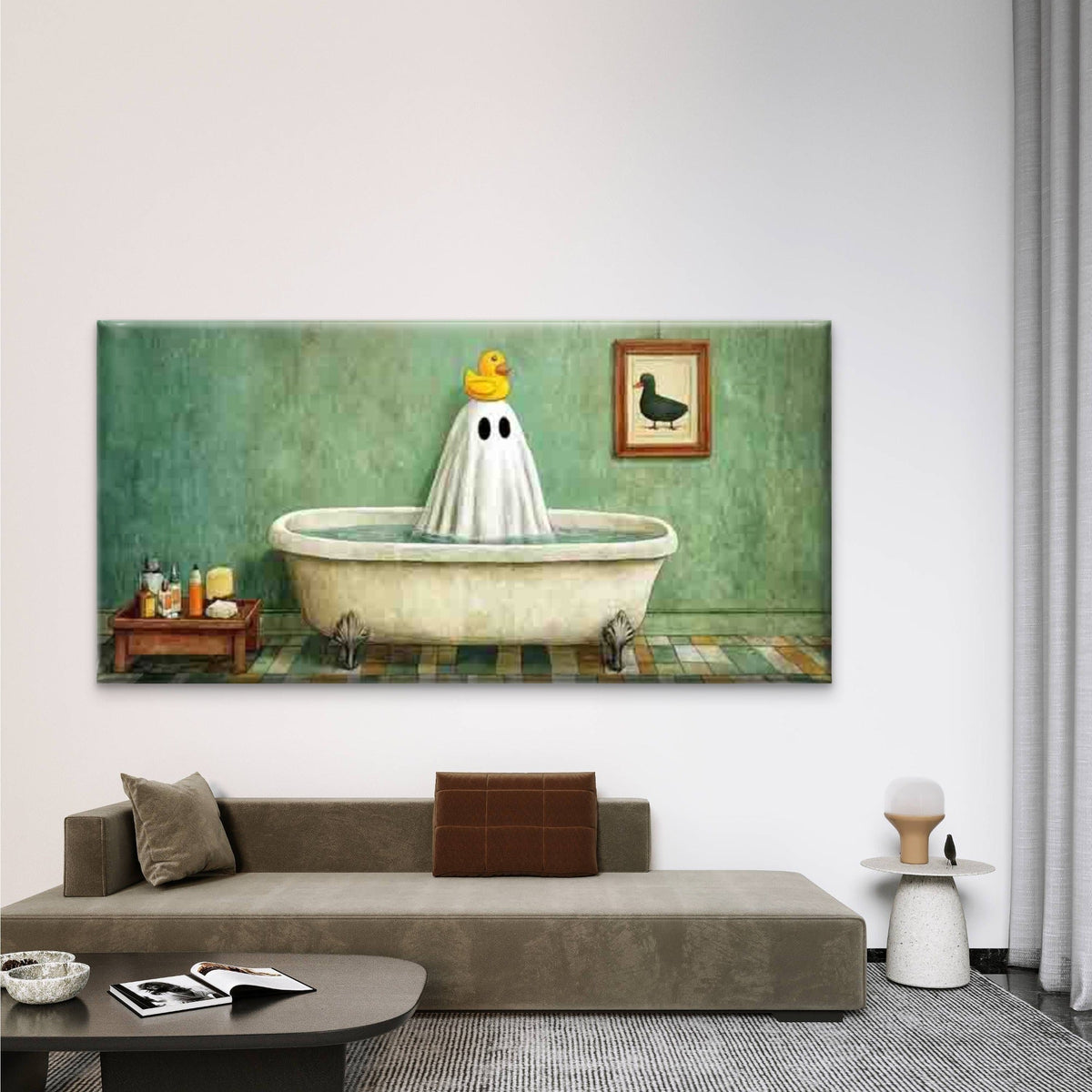 Yellow Duck & Friendly in Bath Wall Art Canvas Office Home Room Framed 80x45cm