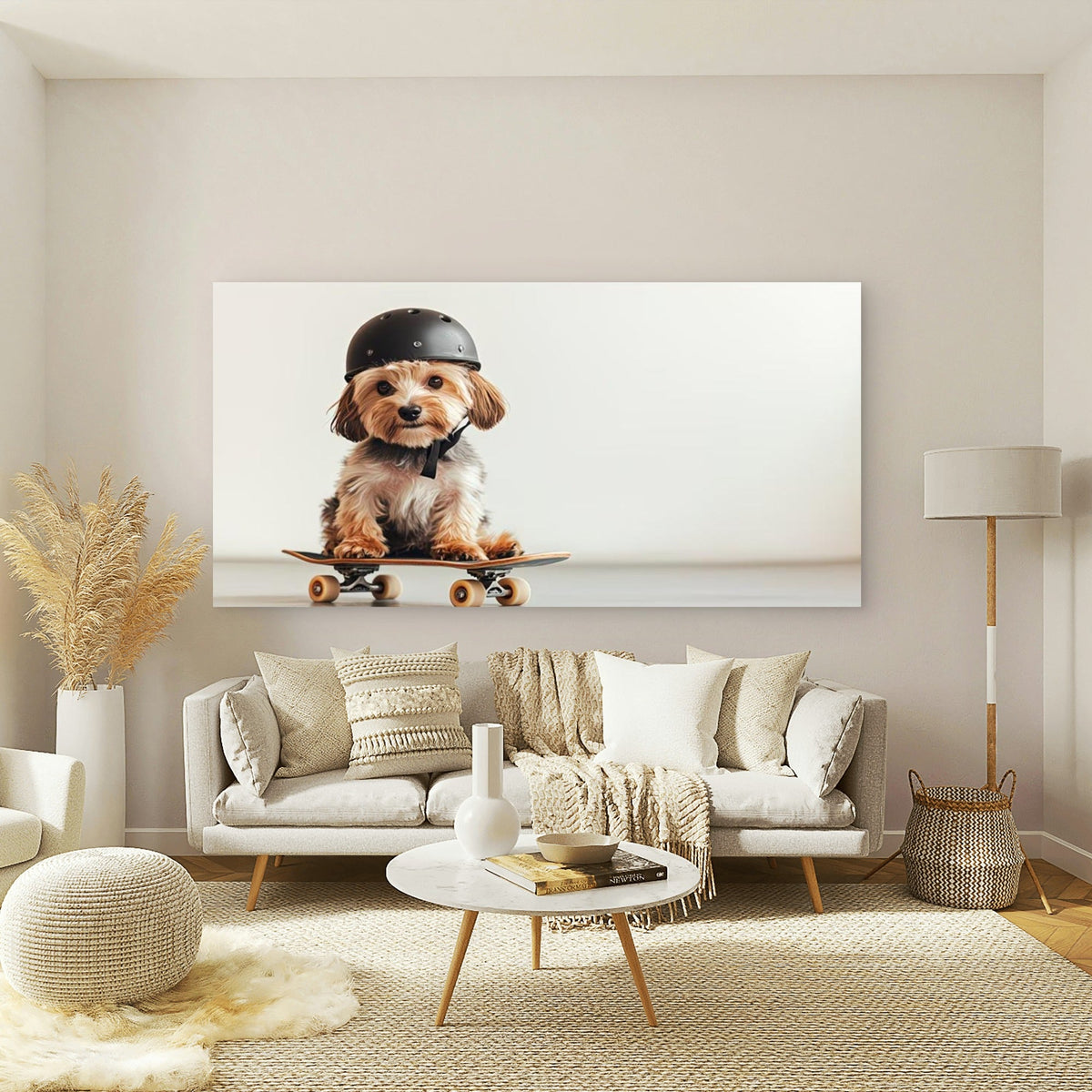 Adorable Dog on Skateboard Wall Art Canvas Office Home Room Framed 120x60cm