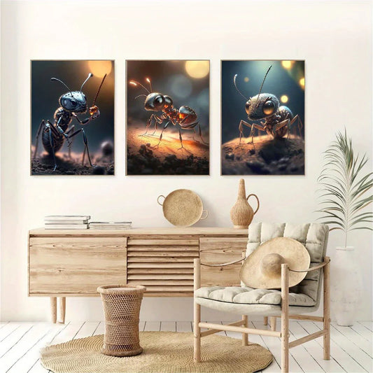 3pcs Vibrant Nature Ants Classic Design Metal Print Ready to Hang Art