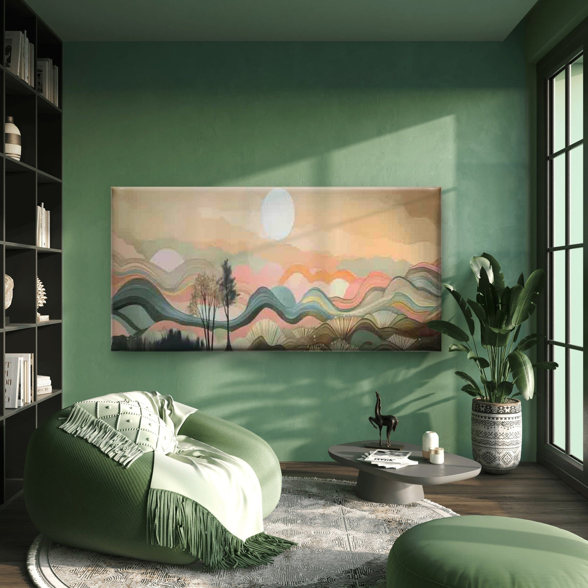 Tree & Sun Colorful Landscape Wall Art Canvas Office Home Room Framed 120x60cm