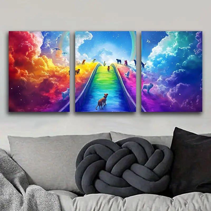 3pcs Rainbow Bridge to Heaven Design Metal Print Ready to Hang Art