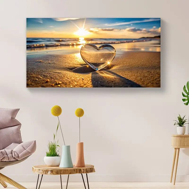 Abstract Heart-Shaped Sunset Beach Wall Art wall canvas office home room framed 80x45cm