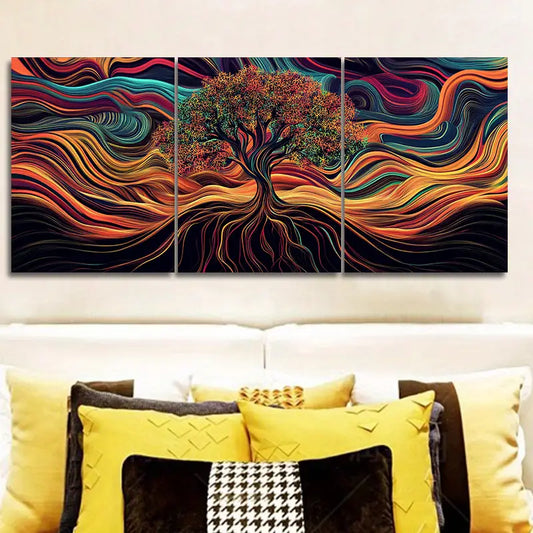 3pcs Psychedelic Tree of Life Design Metal Print Ready to Hang Art