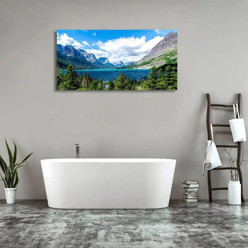 Saint Mary Lake Blue Sky Mountain Forest Nature Scene Wall Art canvas office home room framed 120x60cm