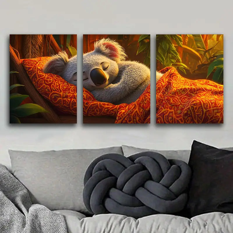 3pcs Sleeping Koala Metal Print Ready to Hang Art