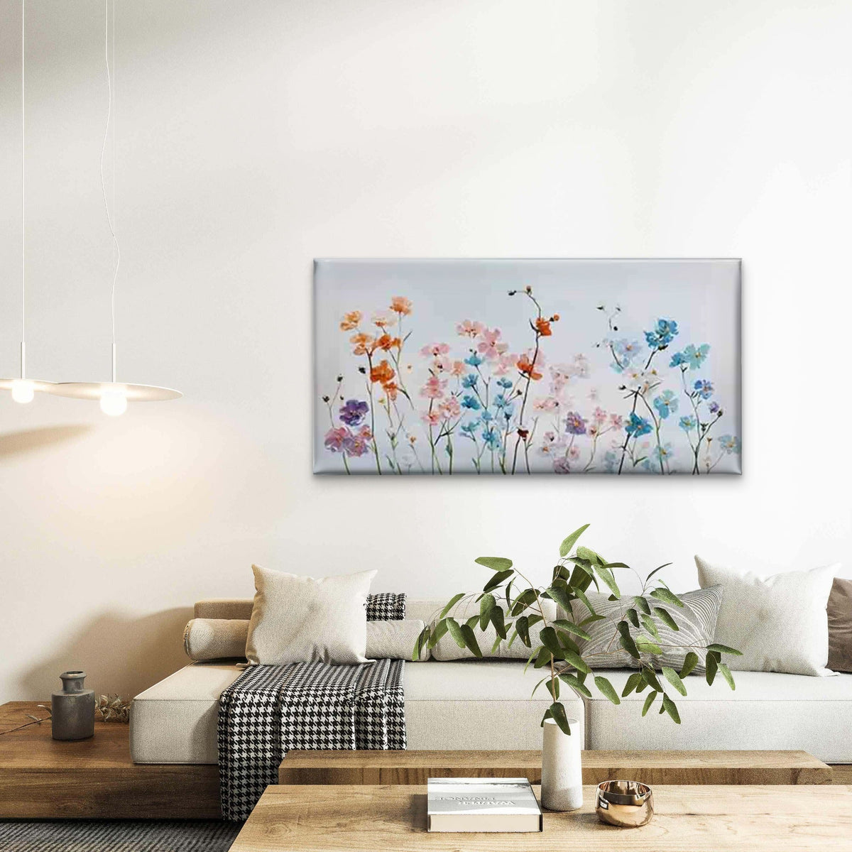 Featuring Delicate Wildflowers Wall Art Canvas Office Home Room Framed 80x45cm