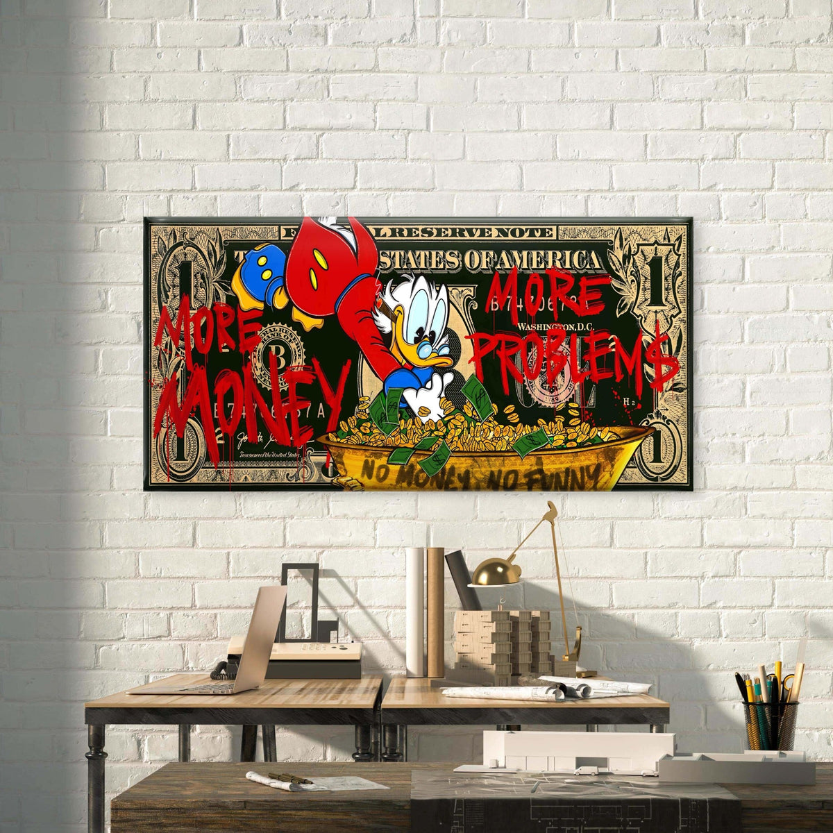 More Money More Problems Wall Art Canvas Office Home Room Framed 80x45cm