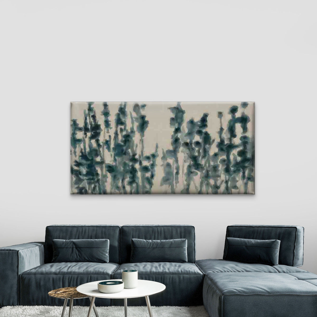 Abstract Blue Floral Silhouette Wall Art Canvas Office Home Room Framed 120x60cm