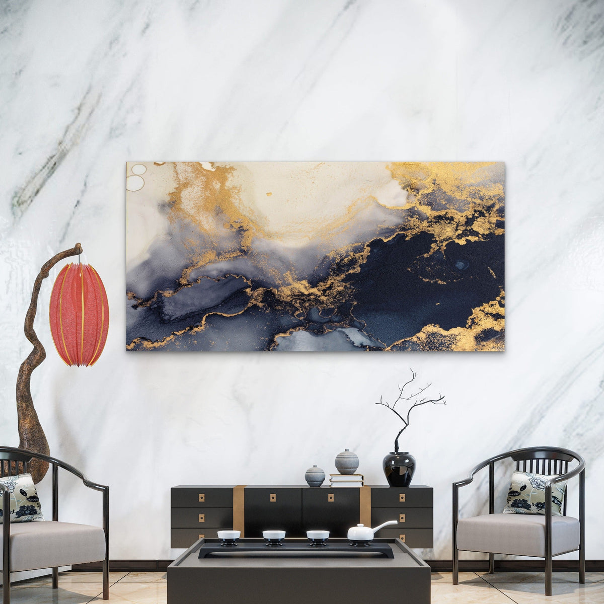 Swirls of Gilded Marble Wall Art Canvas Office Home Room Framed 120x60cm