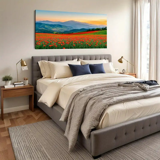 Nature Floral Panoramic Abstract Colorful Flowers Field Horizon Orange Wall Art canvas office home room framed 120x60cm