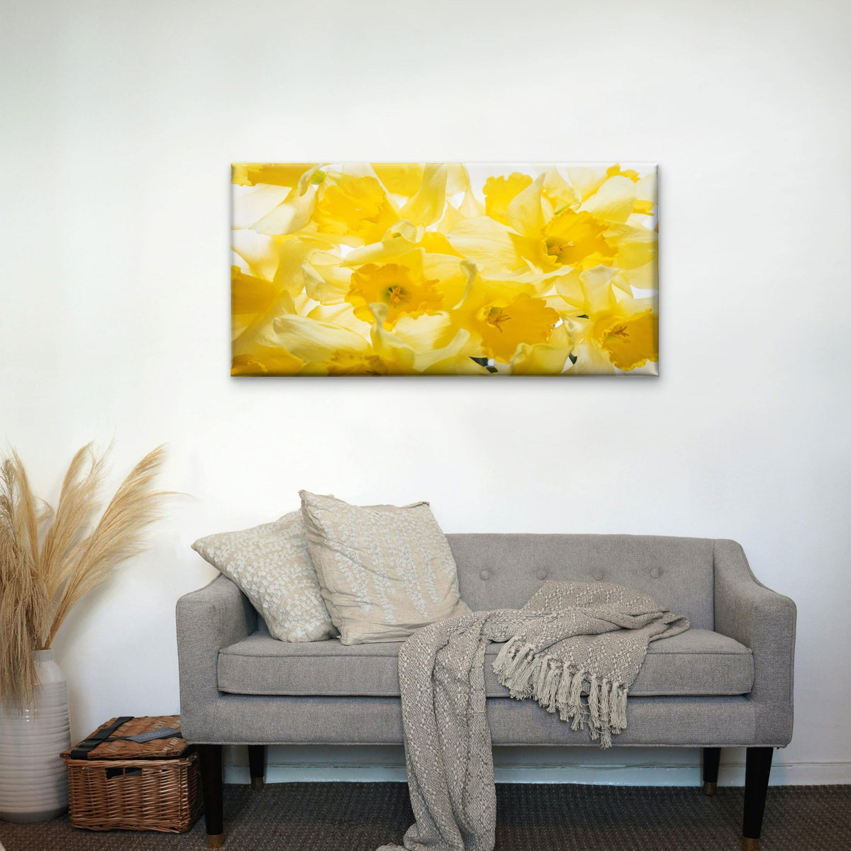 Bright Yellow Daffodil Flower Wall Art Canvas Office Home Room Framed 120x60cm