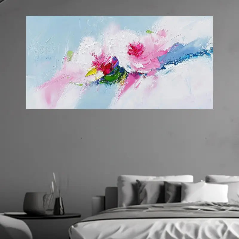 Contemporary Two Pink Flowers Wall Art wall canvas office home room framed 120x60cm
