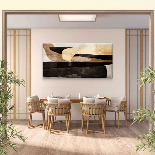 Abstract Beige Black Block Wall Art Canvas Office Home Room Framed 80x45cm