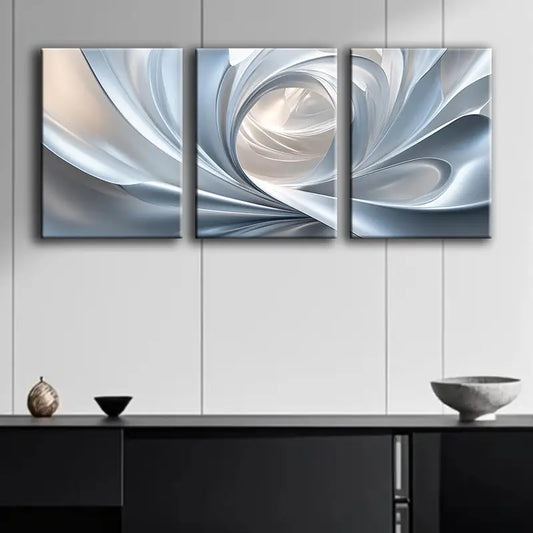 3pcs Abstract Light and White Metal Print Ready to Hang Art