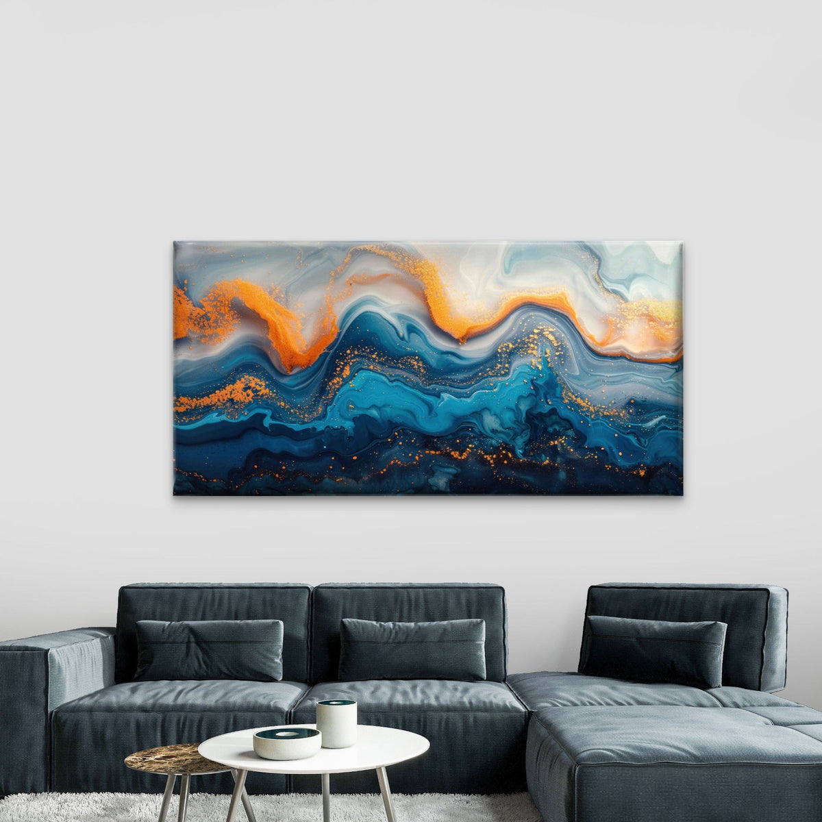 Abstract Blue Liquid Effect Wall Art Canvas Office Home Room Framed 80x45cm