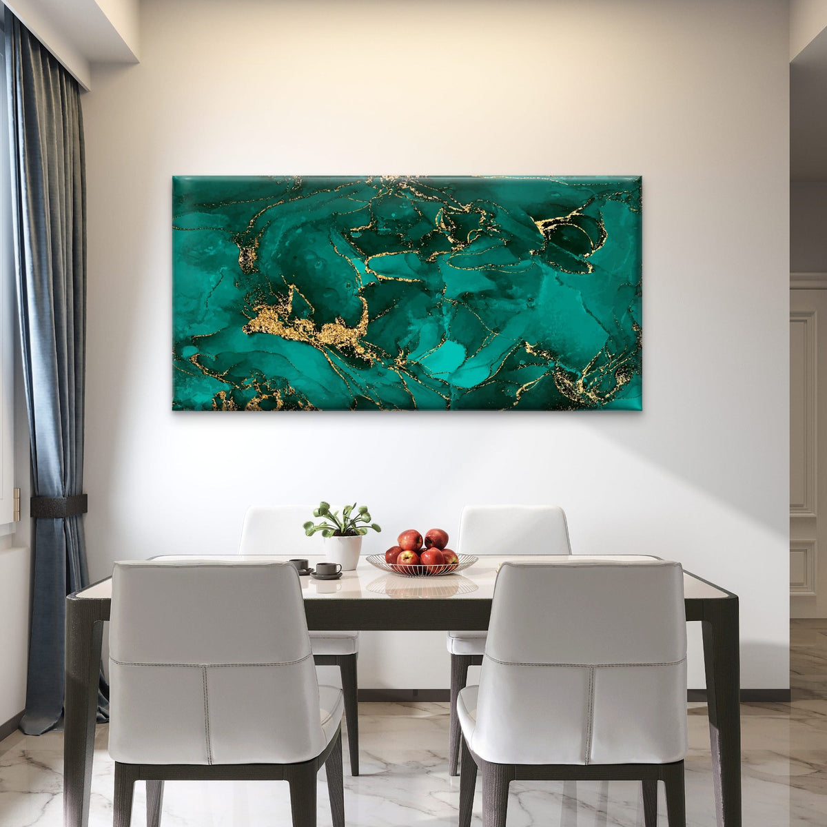 Emerald Gold Marble Art Wall Art Canvas Office Home Room Framed 80x45cm